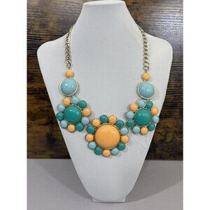 Fashion Necklace Circle Flower Design Pale Orange Teal Light Blue Pendant Chain